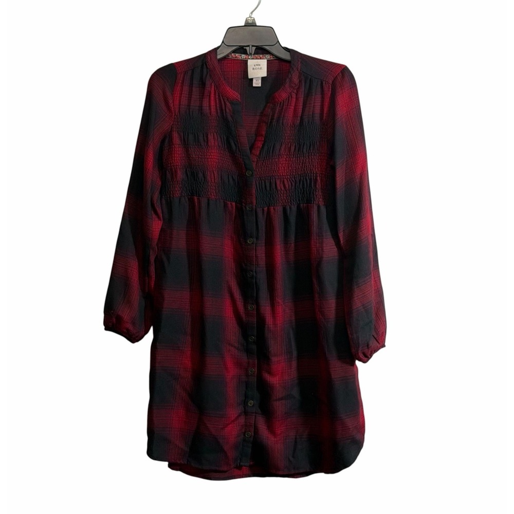 Knox Rose Buffalo Plaid Tunic Dress XS Black Red Festive Cabin Holiday Christmas